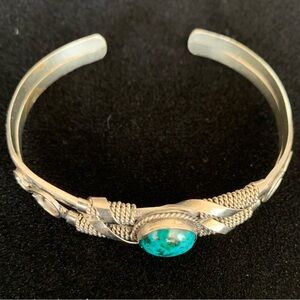 Beautiful Silver Toned Native Southwest Turquoise Cuff Bracelet